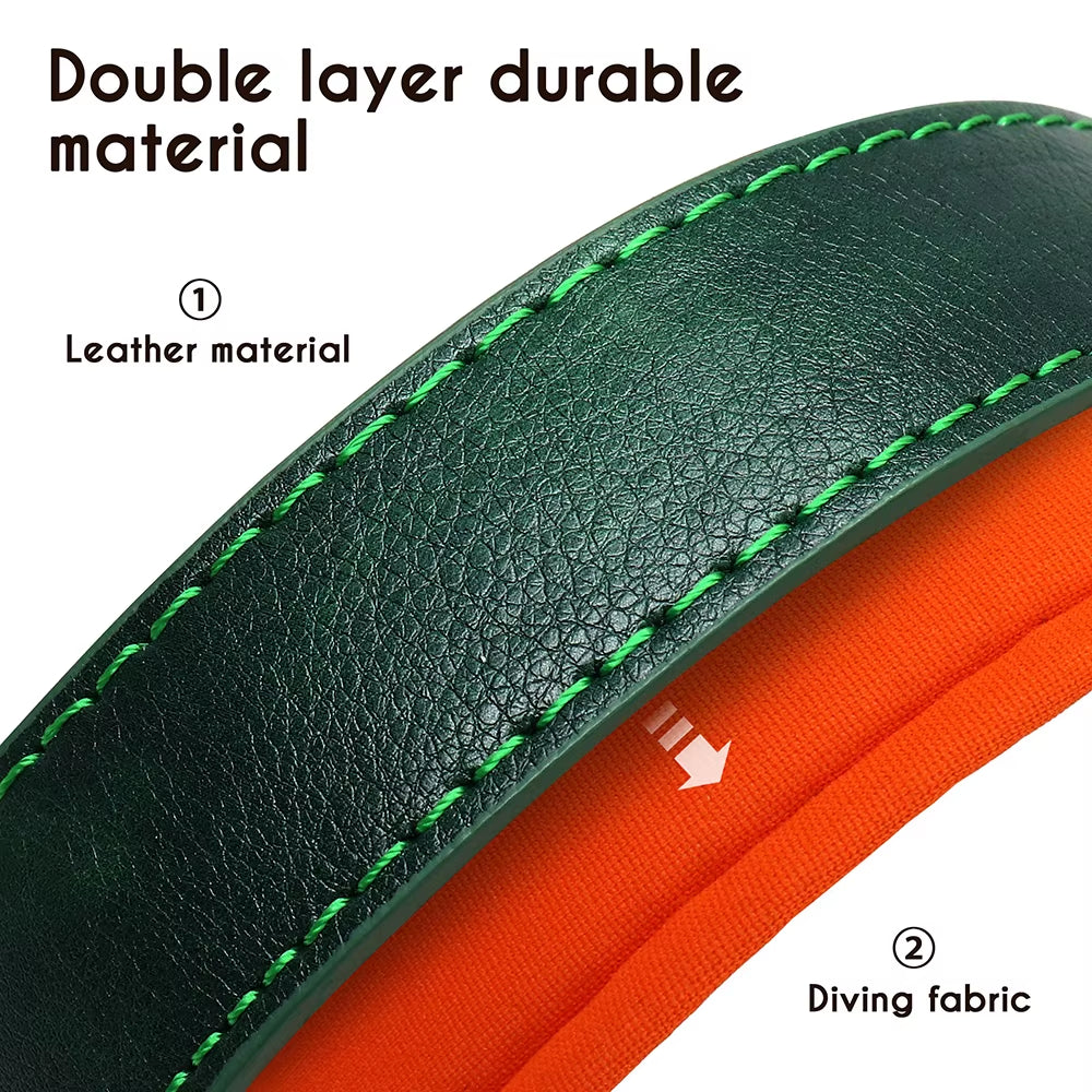 Customized PU Leather Nameplate Dog Collar Soft Padded Dogs Collars Free Engraving Name for Small Medium Large Dogs Adjustable